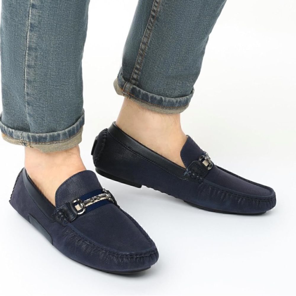 Bruno Marc Santoni 03 Men's Navy Slip-on Penny Loafers Moccasins Shoes